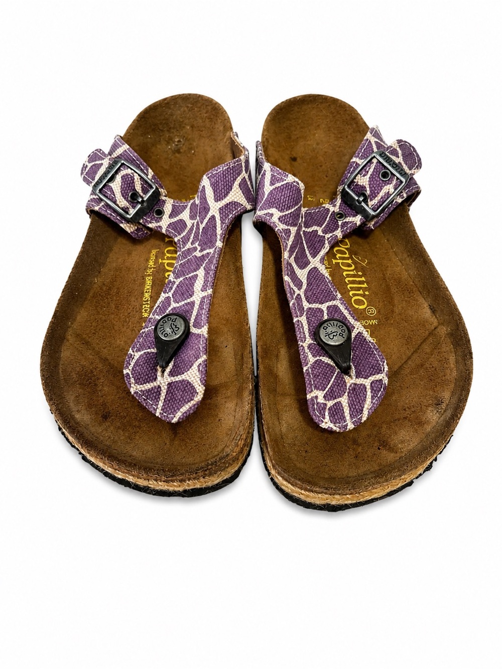 Papillio Birkenstock Gizeh Purple Giraffe Print Thong Sandals EU 37 sz 6 women’s